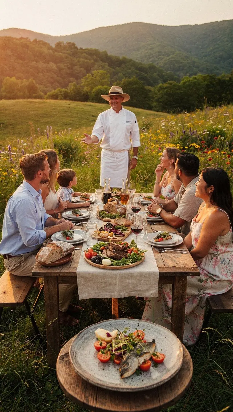 Targ z lokalnymi winami i serami, z klientami degustującymi różne smaki.